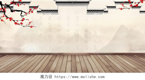 中国风古典背景古风背景房檐梅花木板背景素材